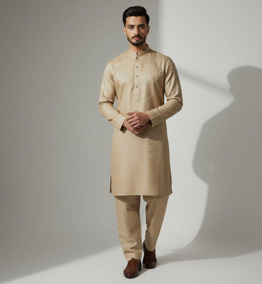 Luxury Unstitched Men’s Suit – Beige Color | Premium Winter Collection
