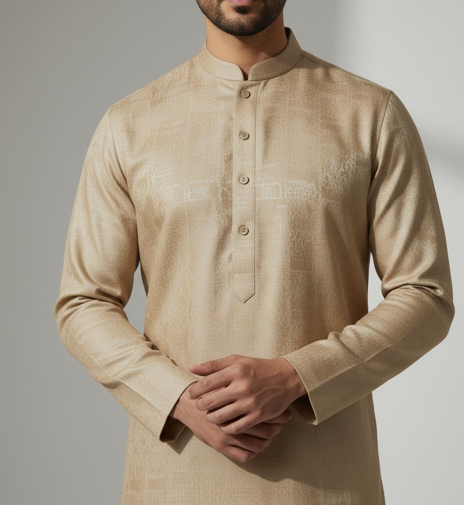 Luxury Unstitched Men’s Suit – Beige Color | Premium Winter Collection